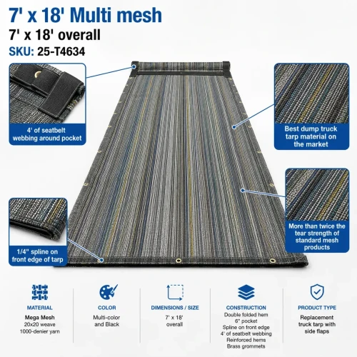7' X 18' F/S Multi-Color Mesh Dump Truck Tarp